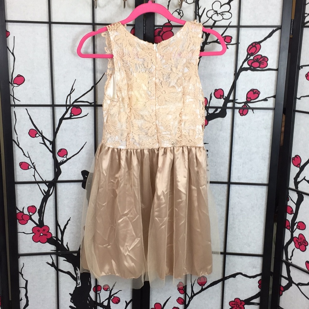 NWT Gold Dress Lace Bodice Tulle Over Satin Skirt Small - Picture 3 of 4